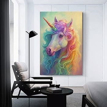 Amazon.co.jp: 絵画 カラフルなユニコーンインテリア 絵画 動物